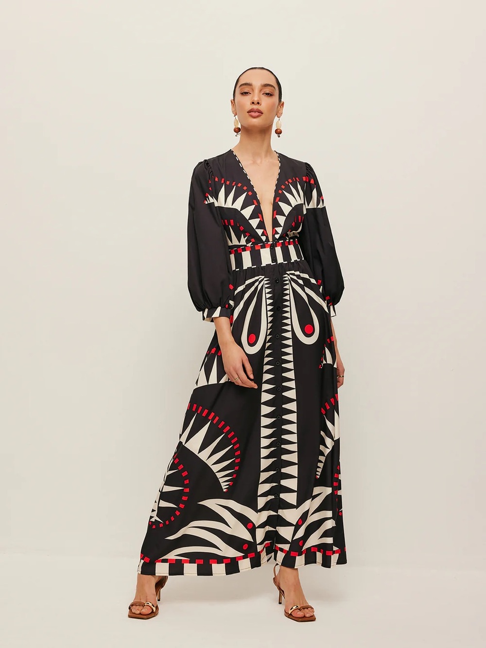 COMMENSE Boho Print V-Neck Split Dress - size Medium - Picture 4 of 8